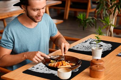 Placemats Vinyl - 6 stuks - 45x30 cm - Leopard - Weiß - Schwarz (Gr. 45x30 cm)