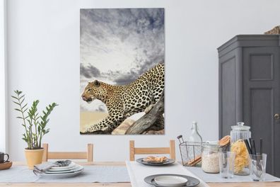 Leinwandbilder - 90x140 cm - Leopard - Wolken - Baum (Gr. 90x140 cm)
