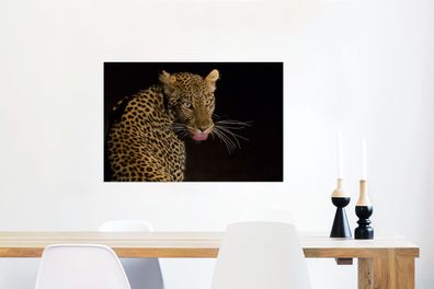 Glasbilder - 60x40 cm - Leopard - Zunge - Nacht (Gr. 60x40 cm)