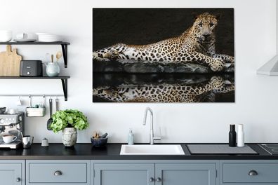 Leinwandbilder - 140x90 cm - Leopard - Wasser - Wald (Gr. 140x90 cm)