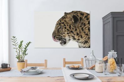Leinwandbilder - 140x90 cm - Leopard - Schnee - Kopf (Gr. 140x90 cm)