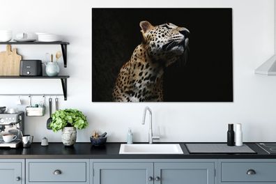 Leinwandbilder - 140x90 cm - Leopard - Schwarz - Farbton (Gr. 140x90 cm)