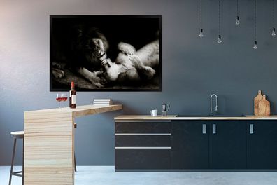 Poster - 120x80 cm - Löwe - Schwarz - Weiß (Gr. 120x80 cm)