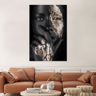 Glasbilder - 100x150 cm - Frau - Gold - Schwarz - Gesichtsbemalung (Gr. 100x150 cm)