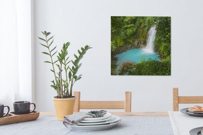 Leinwandbilder - 50x50 cm - Türkisfarbener Wasserfall im Regenwald von Costa Rica