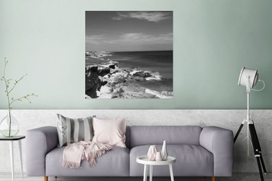 Glasbilder - 90x90 cm - Meerblick von Isla Mujeres - Schwarz und Weiß (Gr. 90x90 cm)