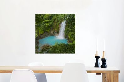 Glasbilder - 50x50 cm - Türkisfarbener Wasserfall im Regenwald von Costa Rica