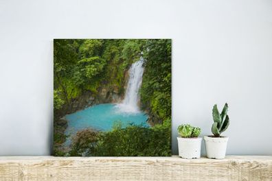 Glasbilder - 20x20 cm - Türkisfarbener Wasserfall im Regenwald von Costa Rica