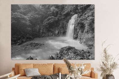 Glasbilder - 150x100 cm - Rio Celeste Wasserfall am Tenoria Vulkan in Costa Rica in s