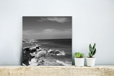 Glasbilder - 20x20 cm - Meerblick von Isla Mujeres - Schwarz und Weiß (Gr. 20x20 cm)