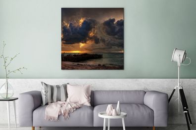 Leinwandbilder - 90x90 cm - Sonnenuntergang mit Wolken in Isla-Mujeres (Gr. 90x90 cm)