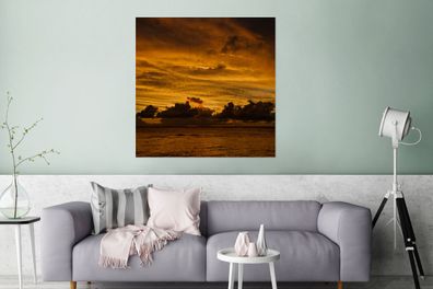 Glasbilder - 90x90 cm - Luftaufnahme Sonnenuntergang auf Isla Mujeres (Gr. 90x90 cm)
