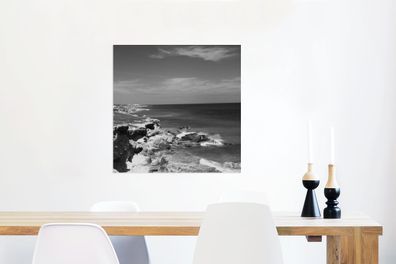 Glasbilder - 50x50 cm - Meerblick von Isla Mujeres - Schwarz und Weiß (Gr. 50x50 cm)