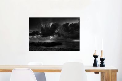Leinwandbilder - 90x60 cm - Sonnenuntergang mit Wolken, Isla Mujeres - Schwarz und We