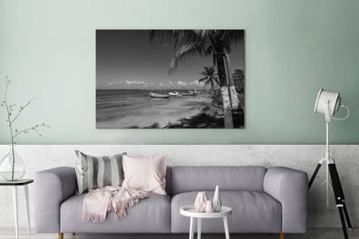 Leinwandbilder - 140x90 cm - Isla Mujeres Strand in Mexiko - Schwarz und Weiß