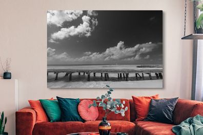 Leinwandbilder - 150x100 cm - Seitenansicht Promenade Isla Mujeres - Schwarz und Weiß