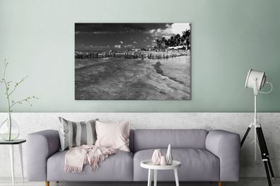 Leinwandbilder - 120x80 cm - Alter Pier auf Isla Mujeres - Schwarz und Weiß