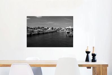 Leinwandbilder - 60x40 cm - Inselhafen auf Isla Mujeres, Mexiko - Schwarz und Weiß