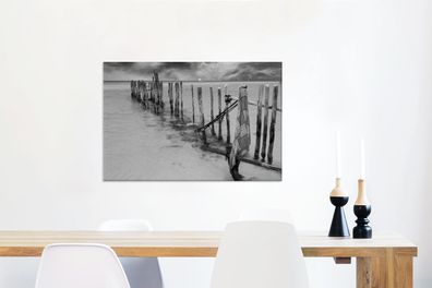 Leinwandbilder - 60x40 cm - Pfähle im Karibischen Meer in der Nähe von Isla Mujeres -
