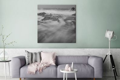 Leinwandbilder - 90x90 cm - Meer bei Sonnenaufgang auf Isla Mujeres - Schwarz und Wei