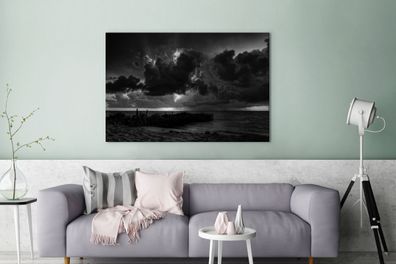Leinwandbilder - 120x80 cm - Sonnenuntergang mit Wolken, Isla Mujeres - Schwarz und W