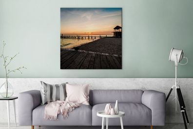 Leinwandbilder - 90x90 cm - Sonnenuntergang mit Promenade Isla Mujeres (Gr. 90x90 cm)