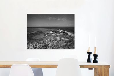 Leinwandbilder - 80x60 cm - Isla Mujeres mit Meerblick - Schwarz und Weiß