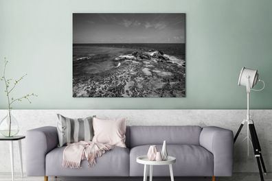 Leinwandbilder - 120x90 cm - Isla Mujeres mit Meerblick - Schwarz und Weiß