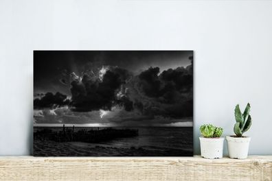 Leinwandbilder - 30x20 cm - Sonnenuntergang mit Wolken, Isla Mujeres - Schwarz und We