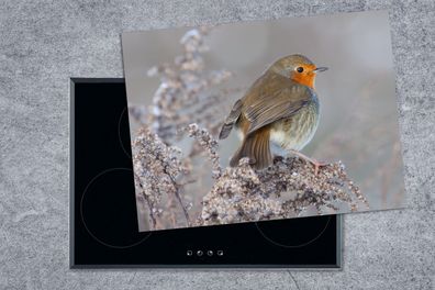 Herdabdeckplatte - 70x52 cm - Winter - Rotkehlchen - Vogel