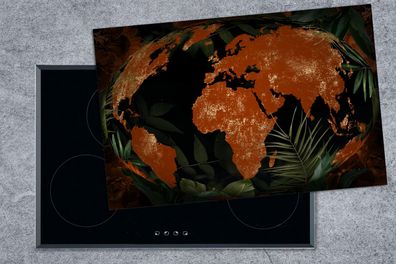 Herdabdeckplatte - 80x52 cm - Weltkarte - Pflanzen - Globus