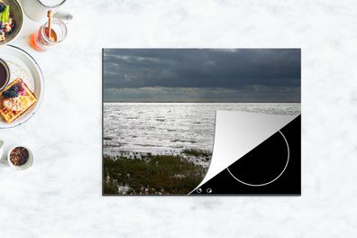 Herdabdeckplatte - 70x52 cm - Die Wattenküste bei Ameland an einem stürmischen Tag