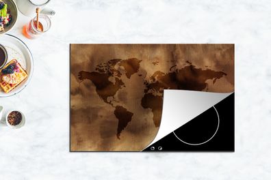 Herdabdeckplatte - 80x52 cm - Weltkarte - Braun - Muster