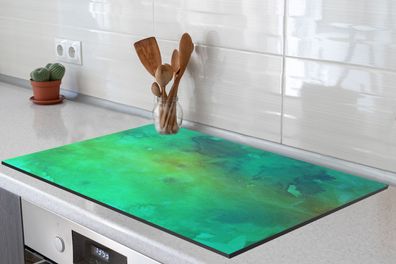 Herdabdeckplatte - 80x52 cm - Aquarell - Grün - Dunkelgrün - Abstrakt