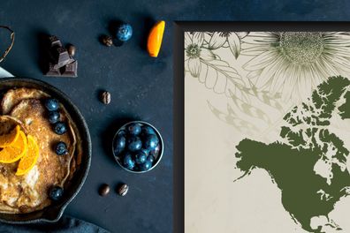 Herdabdeckplatte - 78x52 cm - Weltkarte - Blumen - Grün