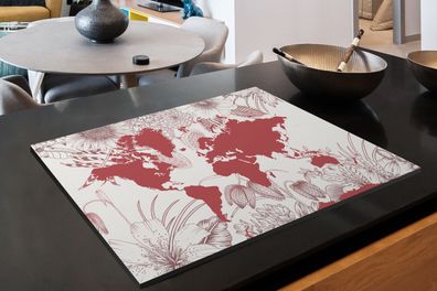 Herdabdeckplatte - 78x52 cm - Weltkarte - Rosa - Weiß