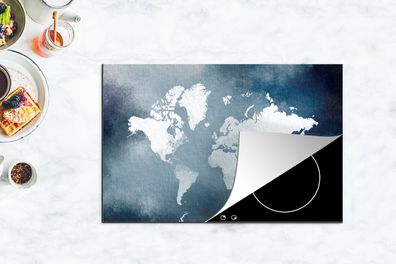 Herdabdeckplatte - 80x52 cm - Weltkarte - Aquarell - Blau