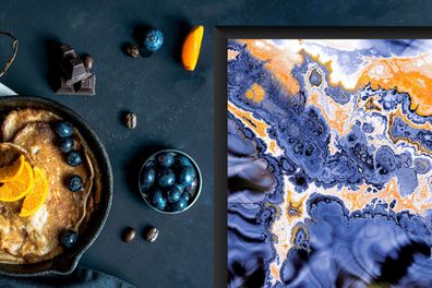 Herdabdeckplatte - 60x52 cm - Marmor - Orange - Blau