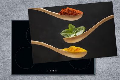 Herdabdeckplatte - 80x52 cm - Gewürze auf einem Holzlöffel