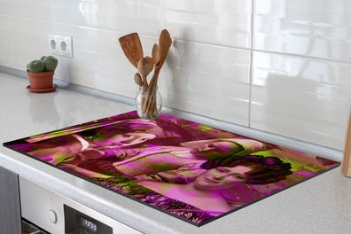 Herdabdeckplatte - 78x52 cm - Collage - Malerei - Neon