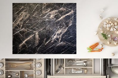 Herdabdeckplatte - 65x52 cm - Marmor - Schwarz - Weiß