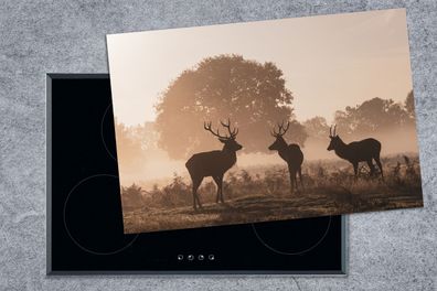 Herdabdeckplatte - 78x52 cm - Hirsche - Nebel - Wald