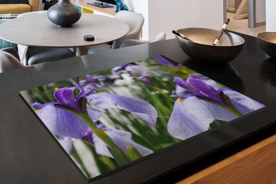 Herdabdeckplatte - 78x52 cm - Japanische Schwertlilienblüten - Gras - Lila
