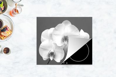 Herdabdeckplatte - 75x52 cm - Weiße Orchidee - schwarz und weiß