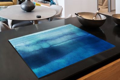 Herdabdeckplatte - 78x52 cm - Aquarell - Blau - Streifen - Abstrakt
