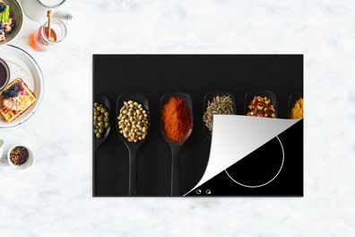 Herdabdeckplatte - 78x52 cm - Gewürze auf einem schwarzen Löffel