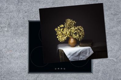 Herdabdeckplatte - 75x52 cm - Getrocknete Blumen - Vase - Stilleben