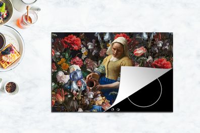 Herdabdeckplatte - 80x52 cm - Milchmädchen - Johannes Vermeer - Blumen - Farben