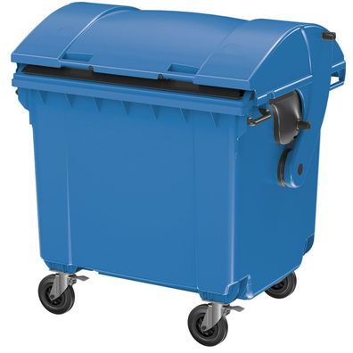 Müllcontainer nach EN 840, 1100 Liter, Runddeckel, mit Aufnahme-Kammleisten, blau