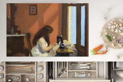Herdabdeckplatte - 80x52 cm - Mädchen an der Nähmaschine - Edward Hopper